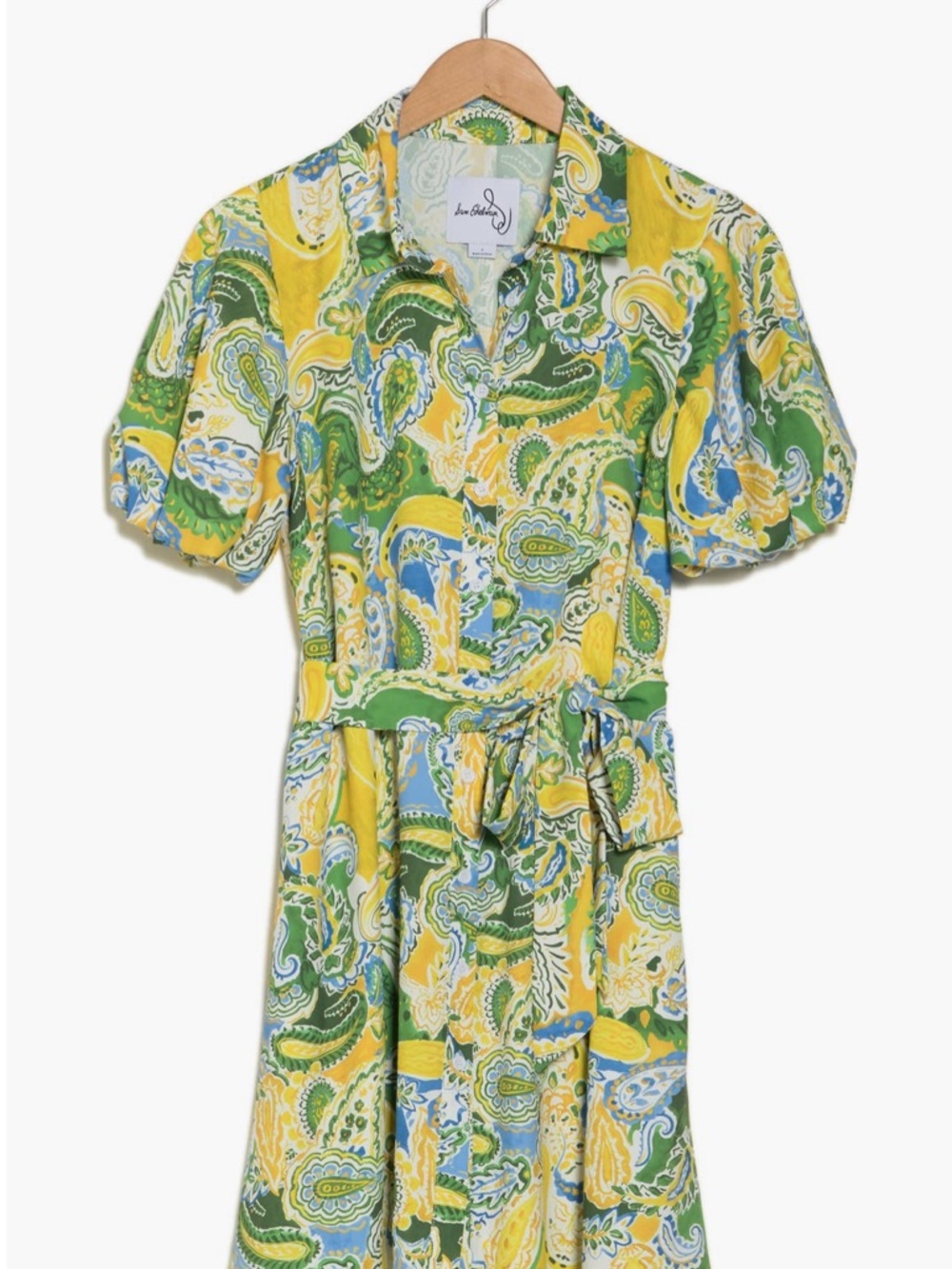 Sam Edleman Green and Yellow Paisley Tie-Waist Shirt Dress Size 10